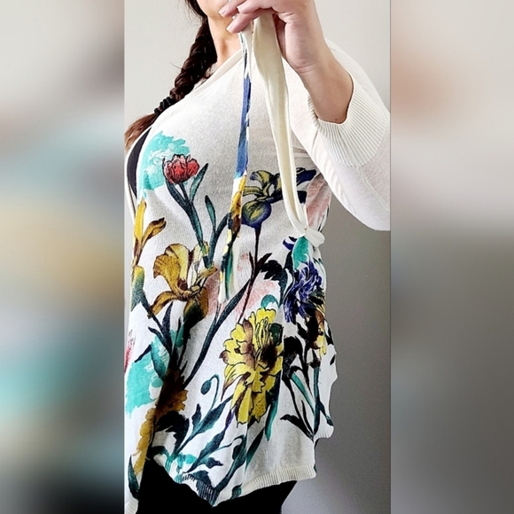 Moth by Anthropologie Women's Linen/Cotton Floral Cardigan with Belt XS - Picture 12 of 16